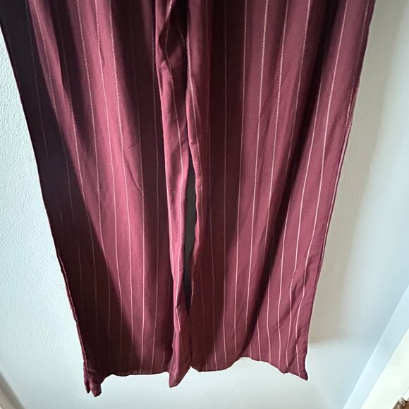 Rewash Wide Leg Pants Burgundy Grey Pinstripe Stretch Waist Women's Sz M - Picture 3 of 14